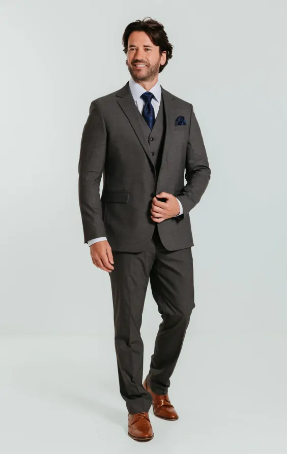 Dobell Grey Slim Fit 3 Piece Suit