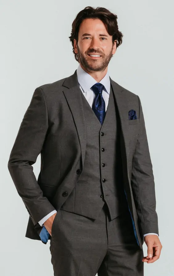 Dobell Grey Slim Fit 3 Piece Suit