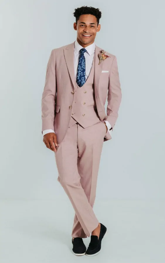 Dobell Dusty Pink 3 Piece Suit with Peak Lapel Dobell