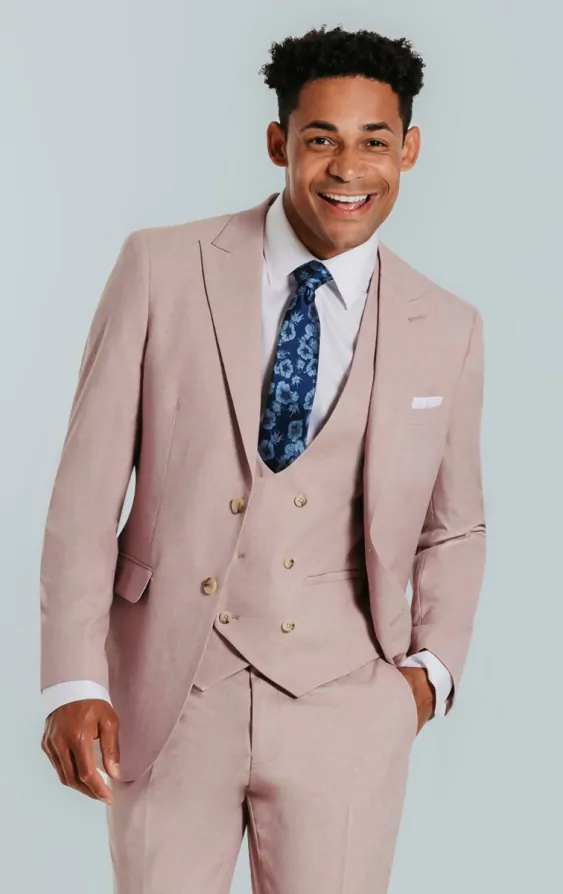 Dobell Dusty Pink 3 Piece Suit with Peak Lapel