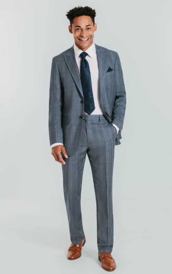 Light Blue Check Suit with Peak Lapel thumbnail 2
