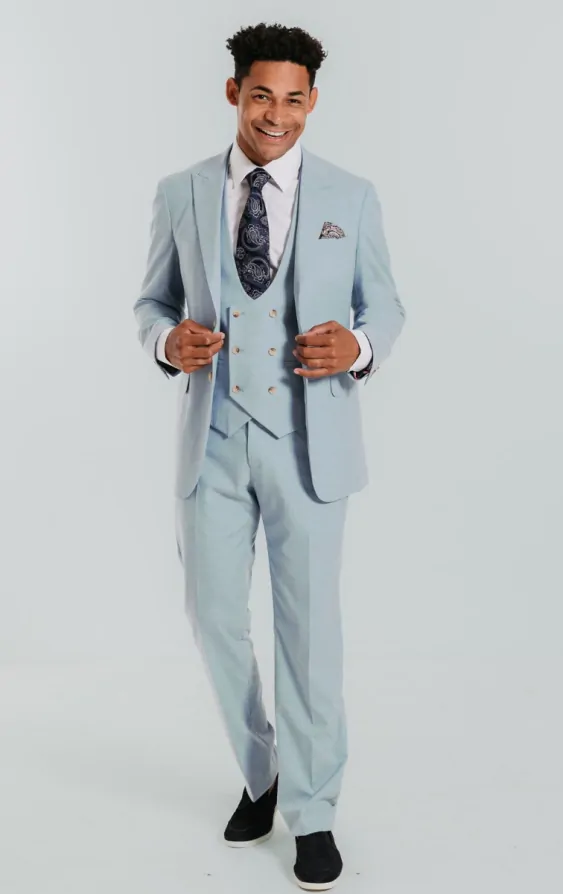 Light Blue 3 Piece Suit with Peak Lapel thumbnail 2