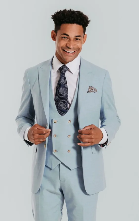 Light Blue 3 Piece Suit with Peak Lapel primary image