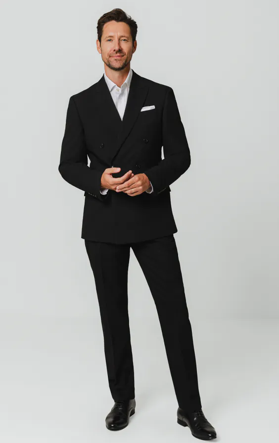 Black Double Breasted Suit with Peak Lapel - photo 2 Black Double Breasted Suit with Peak Lapel - photo 2