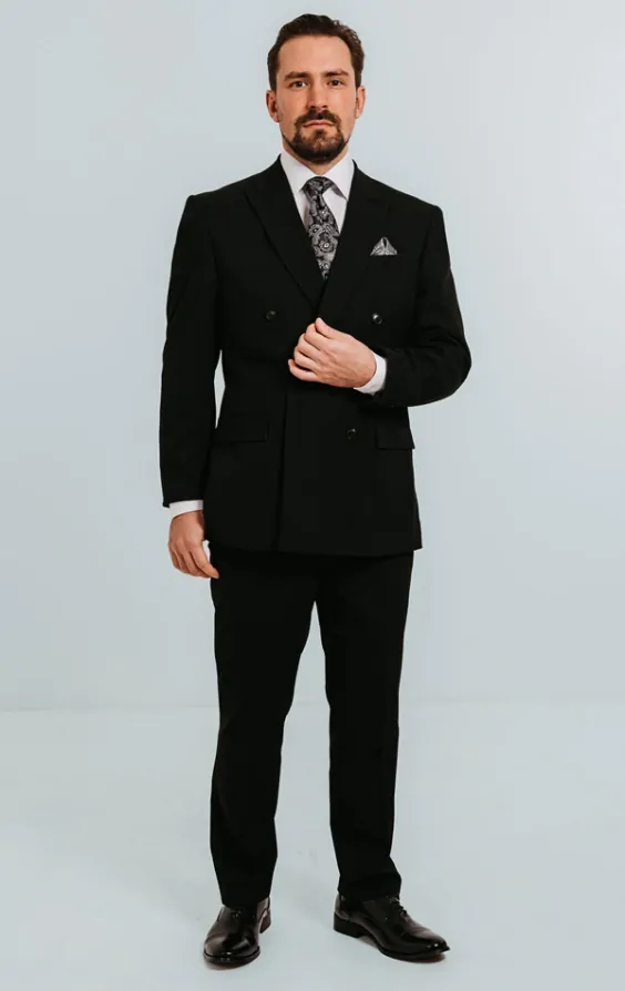 Black Double Breasted Suit with Peak Lapel thumbnail 2