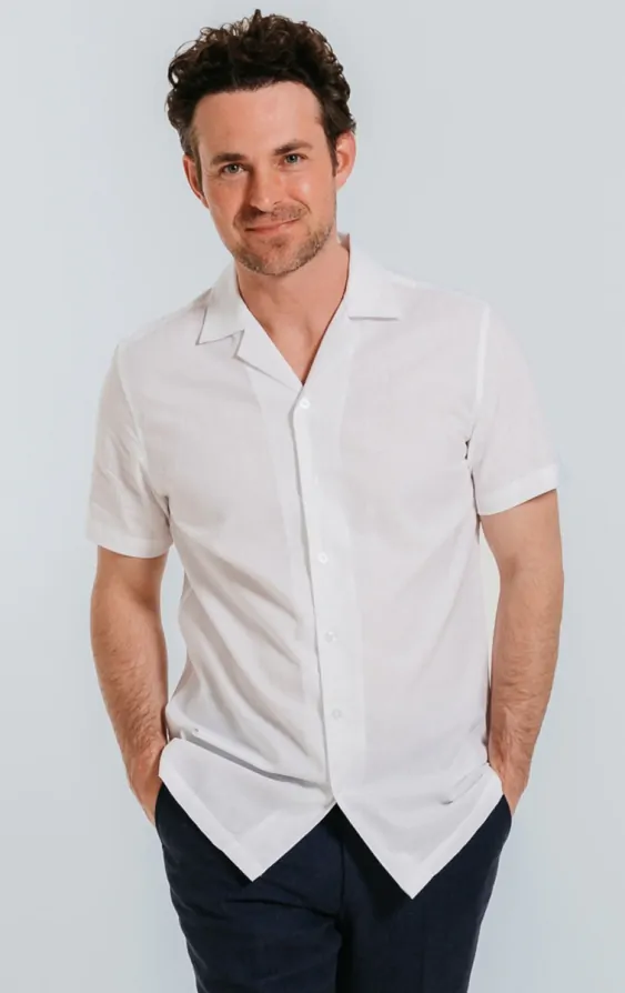White Linen Cuban Collar Short Sleeve Shirt Dobell