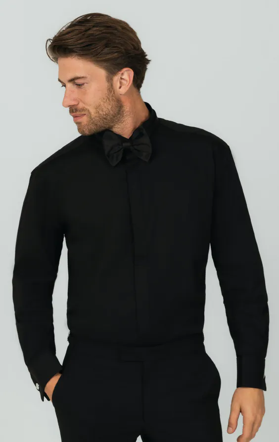 Wing Collar Plain Front Black Dress Shirt Wing Collar Plain Front Black Dress Shirt