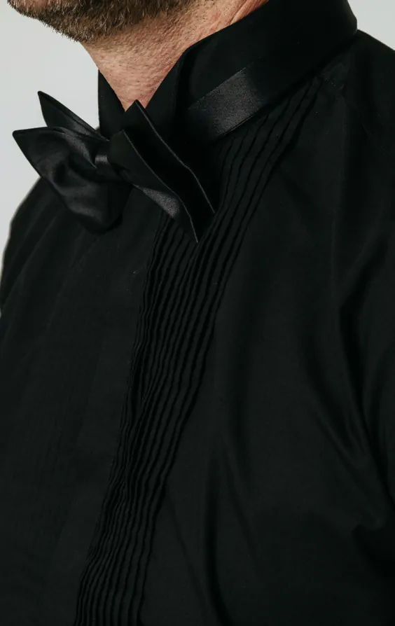 Wing Collar Pleated Front Black Dress Shirt | Dobell Wing Collar Pleated Front Black Dress Shirt | Dobell