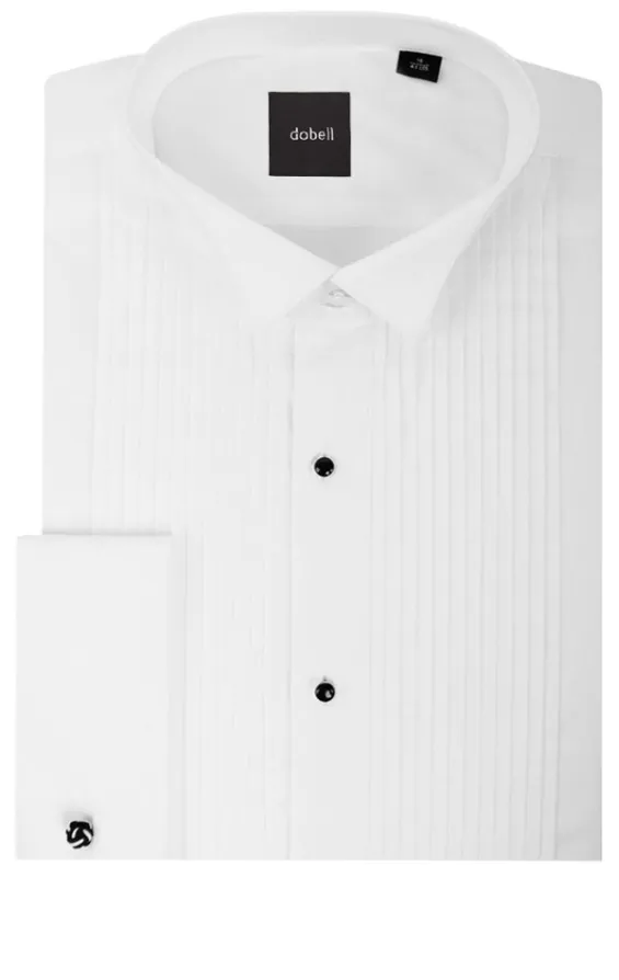 100% Cotton Wing Collar Stud Button Pleated Front Dress Shirt - photo 1 100% Cotton Wing Collar Stud Button Pleated Front Dress Shirt - photo 1