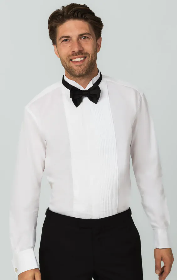 100% Cotton Wing Collar Pleated Front Slim Fit Dress Shirt