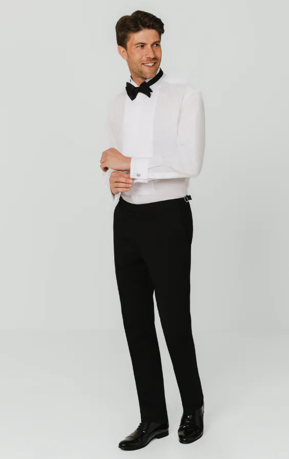 White Slim Fit Pleated Front Dress Shirt with Wing Collar - photo 2