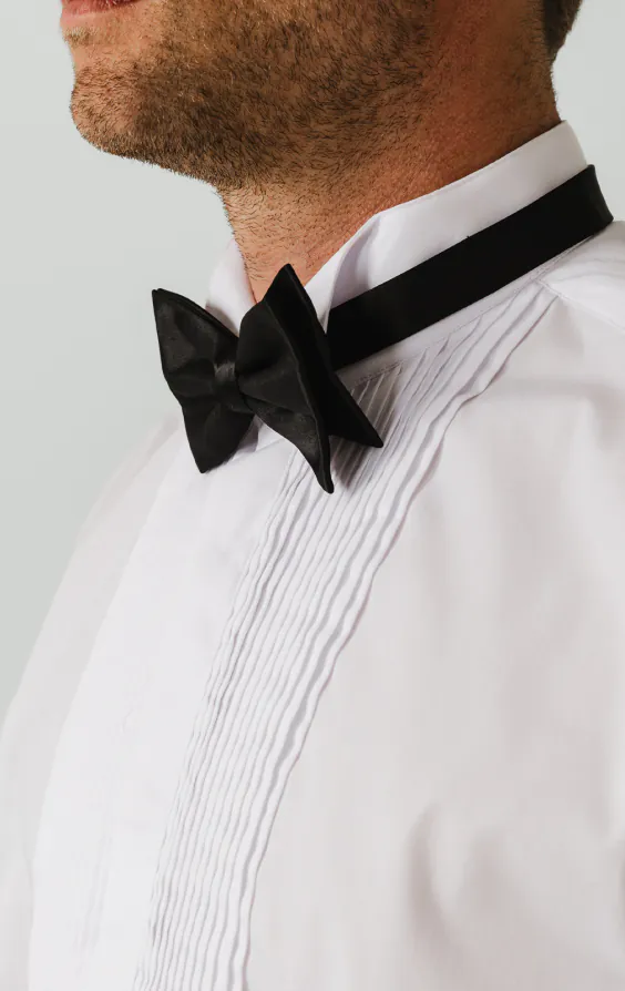 White Slim Fit Pleated Front Dress Shirt with Wing Collar - photo 3