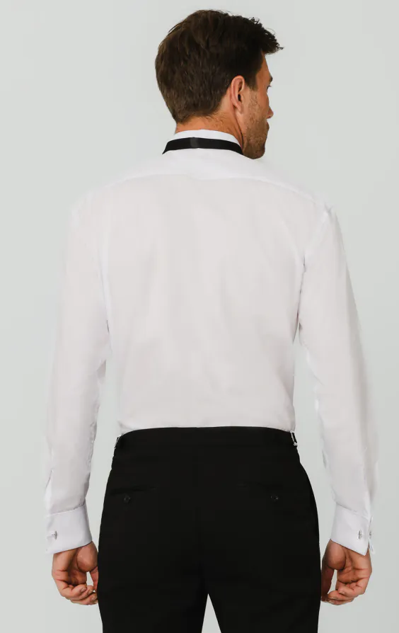 White Slim Fit Pleated Front Dress Shirt with Wing Collar - photo 5