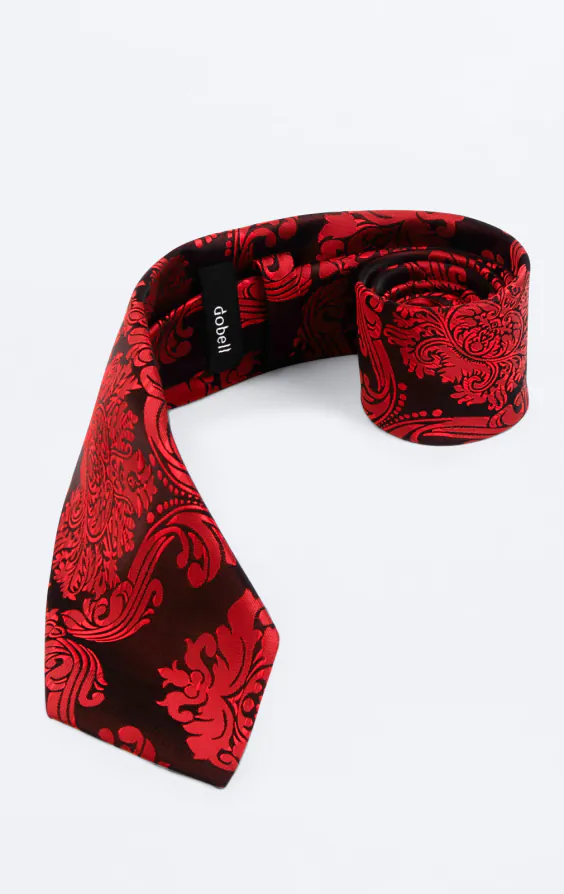 Dobell Red Victorian Jacquard Tie Dobell