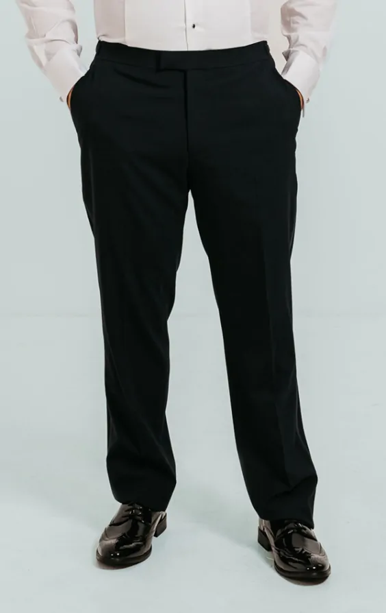 Dobell Navy Tuxedo Trousers with Satin Stripe