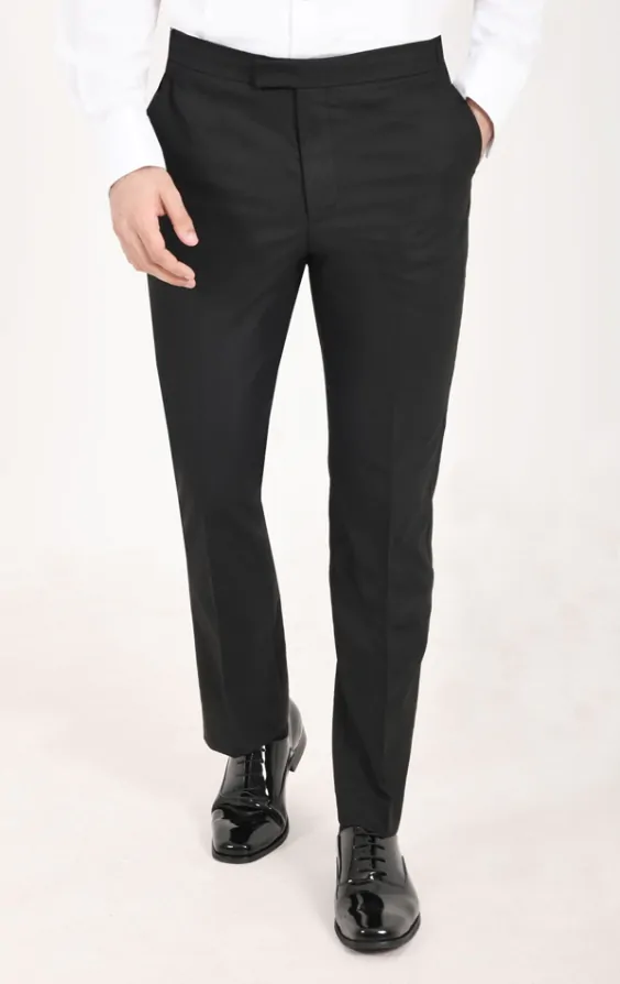Dobell Black Slim Fit Tuxedo Trousers with Satin Side Stripe Dobell
