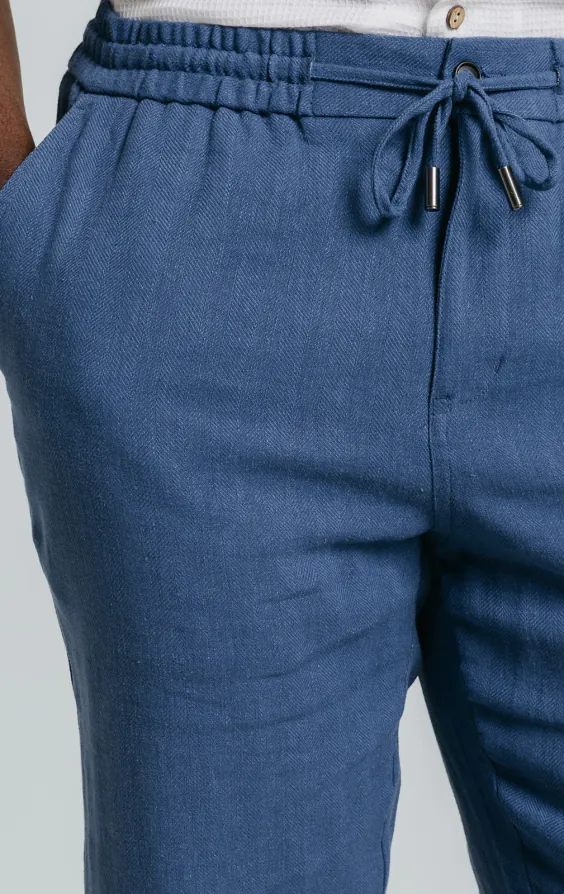 Blue Linen Herringbone Trousers - photo 2