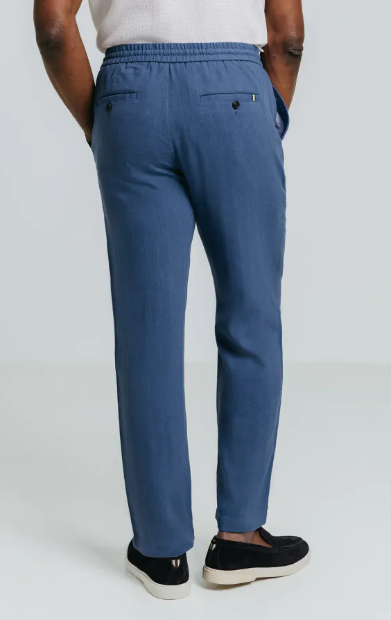 Blue Linen Herringbone Trousers - photo 3