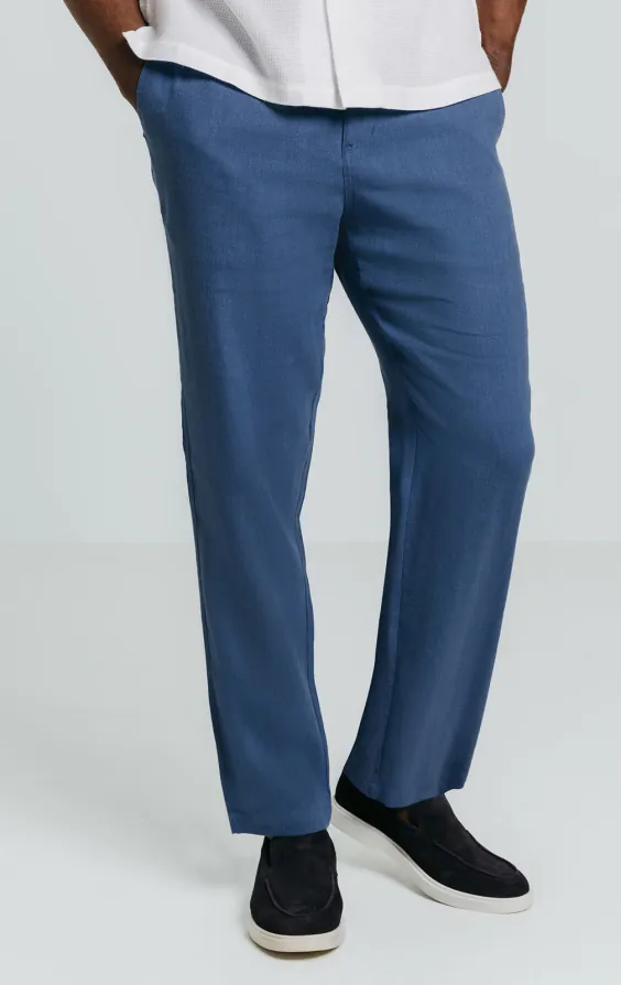 Blue Linen Herringbone Trousers