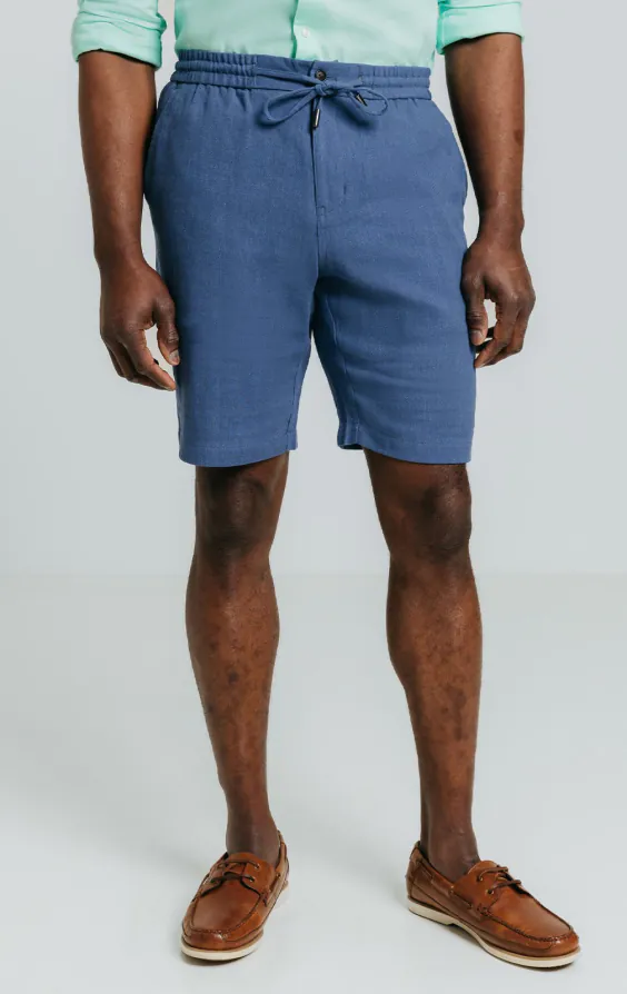 Blue Linen Herringbone Shorts - photo 1 Blue Linen Herringbone Shorts - photo 1
