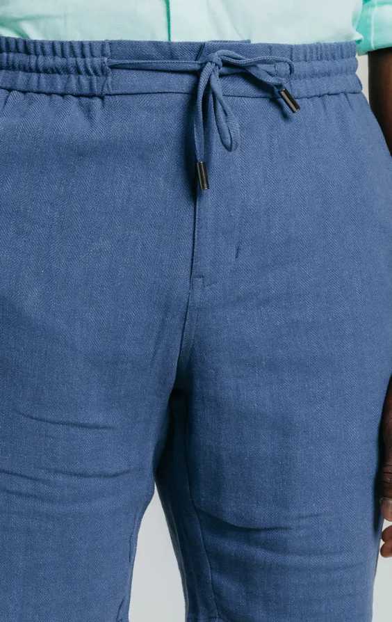 Blue Linen Herringbone Shorts - photo 2 Blue Linen Herringbone Shorts - photo 2