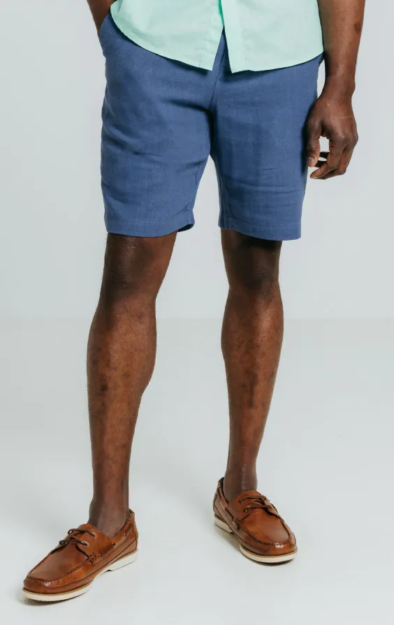 Blue Linen Herringbone Shorts Blue Linen Herringbone Shorts