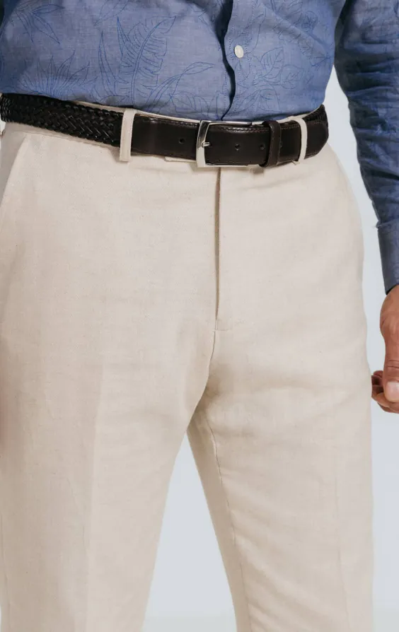 Oatmeal Linen Herringbone Suit Trousers - photo 1 Oatmeal Linen Herringbone Suit Trousers - photo 1