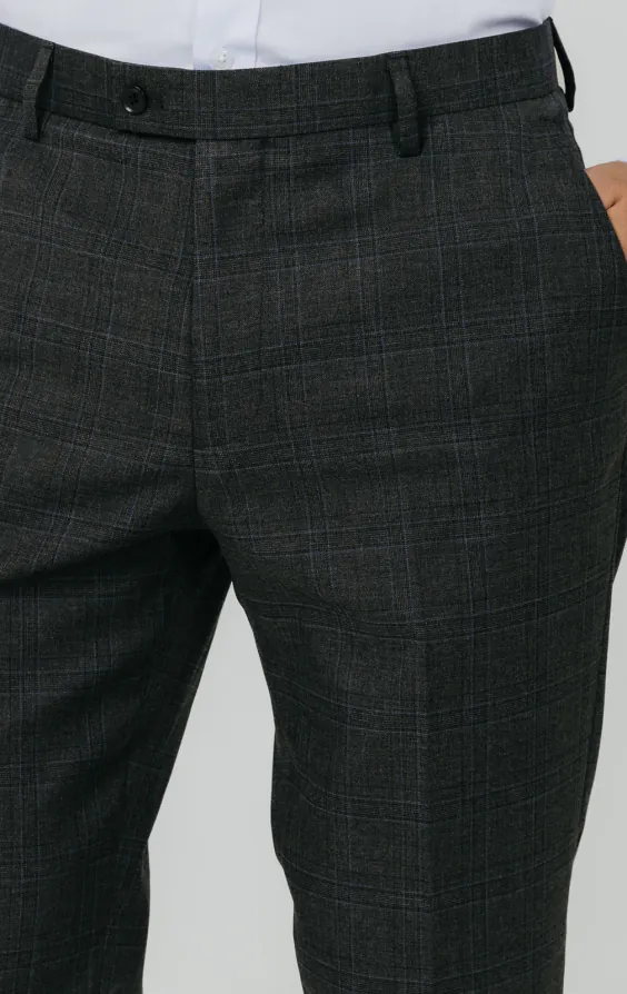 Charcoal Windowpane Check Suit Trousers - photo 1