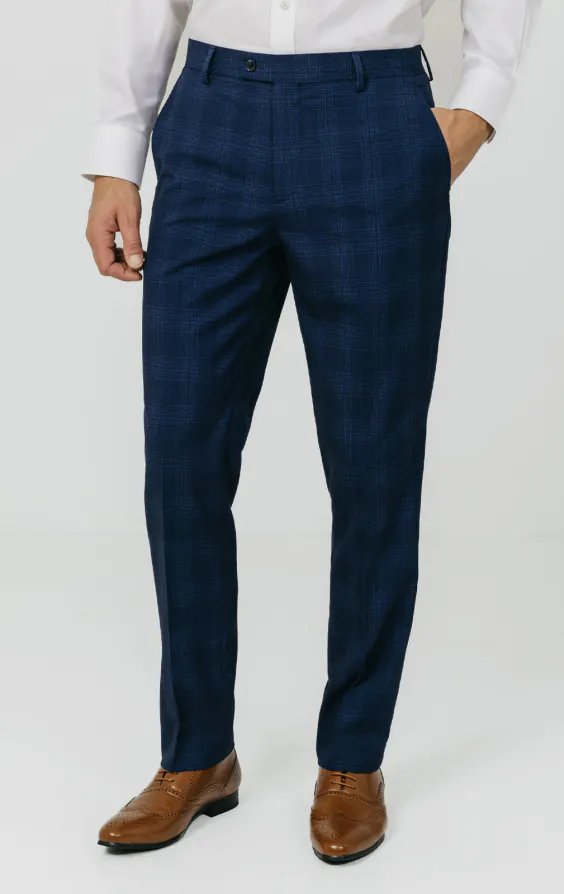 Royal Blue Shadow Check Suit Trousers Royal Blue Shadow Check Suit Trousers