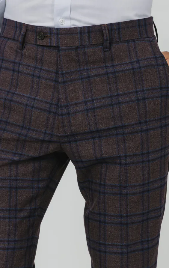 Burgundy with Blue Windowpane Check Suit Trousers - photo 1 Burgundy with Blue Windowpane Check Suit Trousers - photo 1