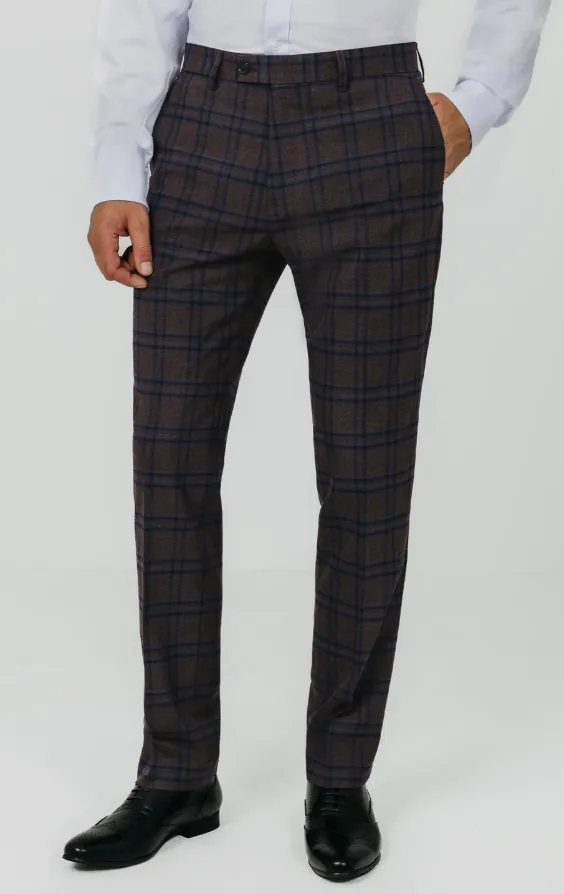 Burgundy with Blue Windowpane Check Suit Trousers Burgundy with Blue Windowpane Check Suit Trousers
