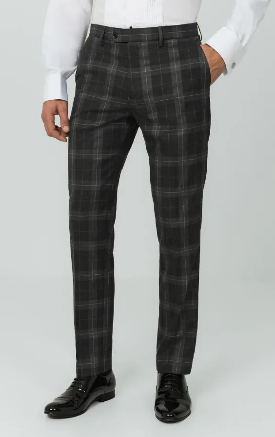 Grey Tartan Check 3 Piece Tuxedo with Peak Lapel thumbnail 8