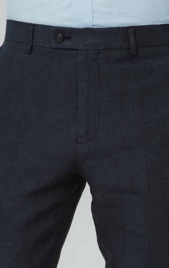 Navy Pure Linen Linen Suit Trousers - photo 1