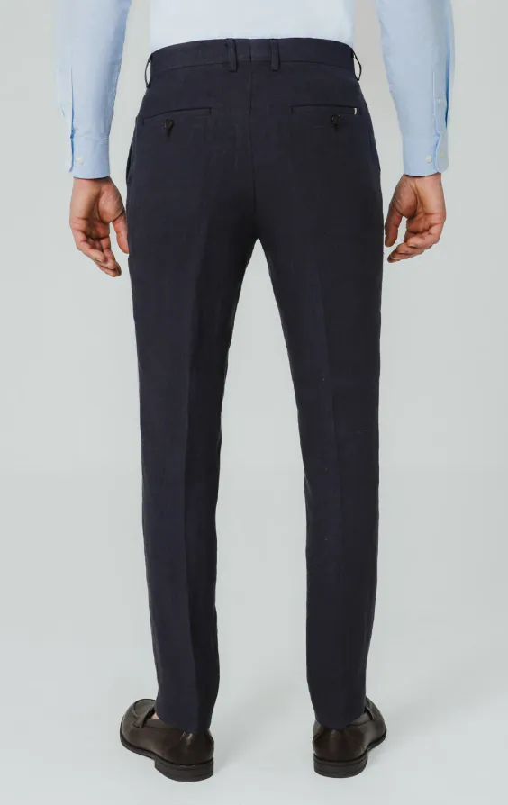 Navy Pure Linen Linen Suit Trousers - photo 2