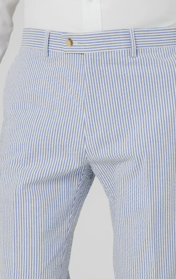 Blue & White Seersucker Suit Trousers - photo 1