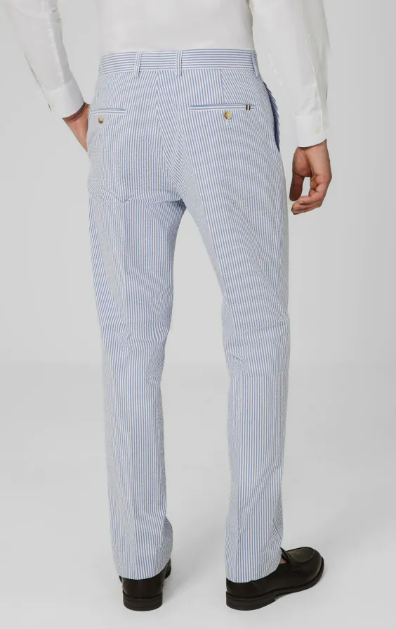Blue & White Seersucker Suit Trousers - photo 2