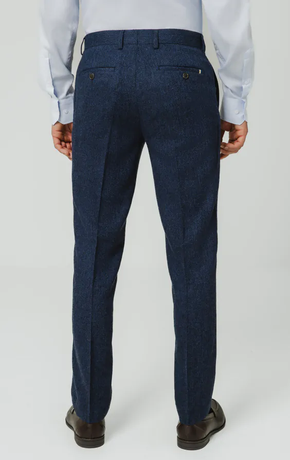 Blue Herringbone Tweed Suit Trousers - photo 2