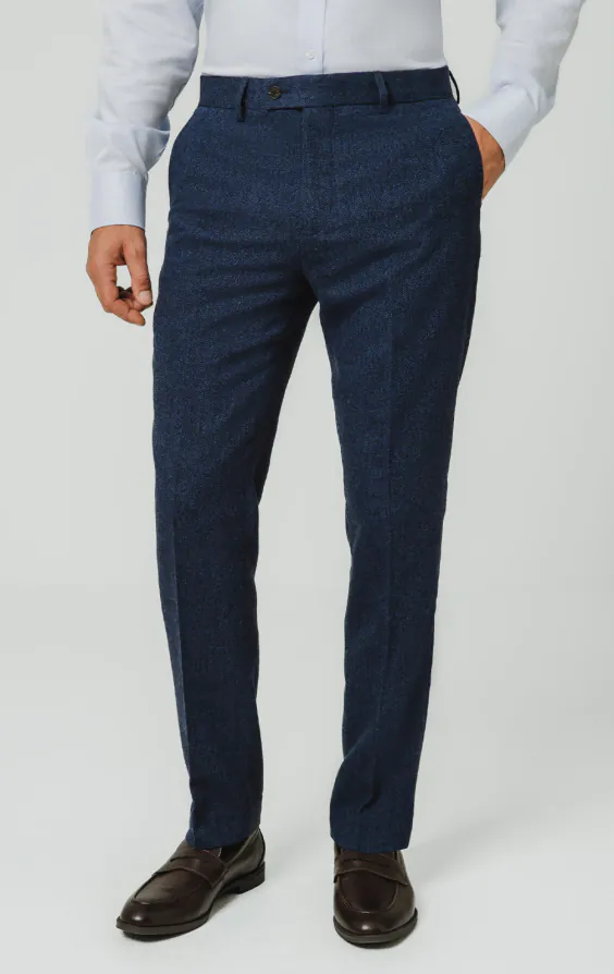 Blue Herringbone Tweed Suit Trousers