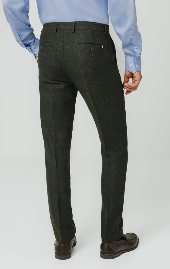 Dark Green Herringbone Tweed Suit Trousers - photo 2