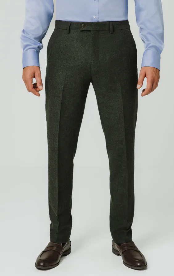 Dark Green Herringbone Tweed Suit Trousers
