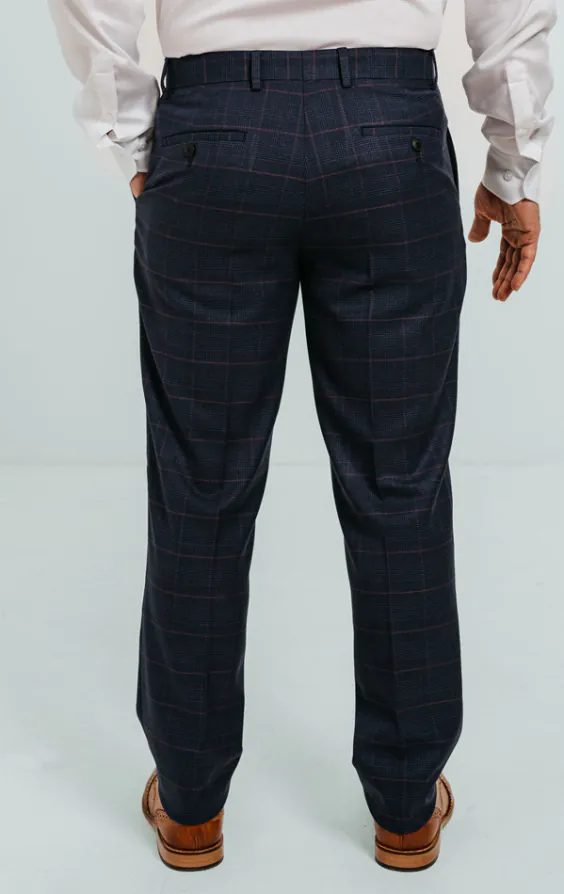 Navy with Pink Check Suit Trousers - photo 2