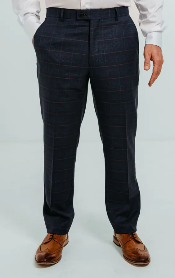 Navy with Pink Check Suit Trousers