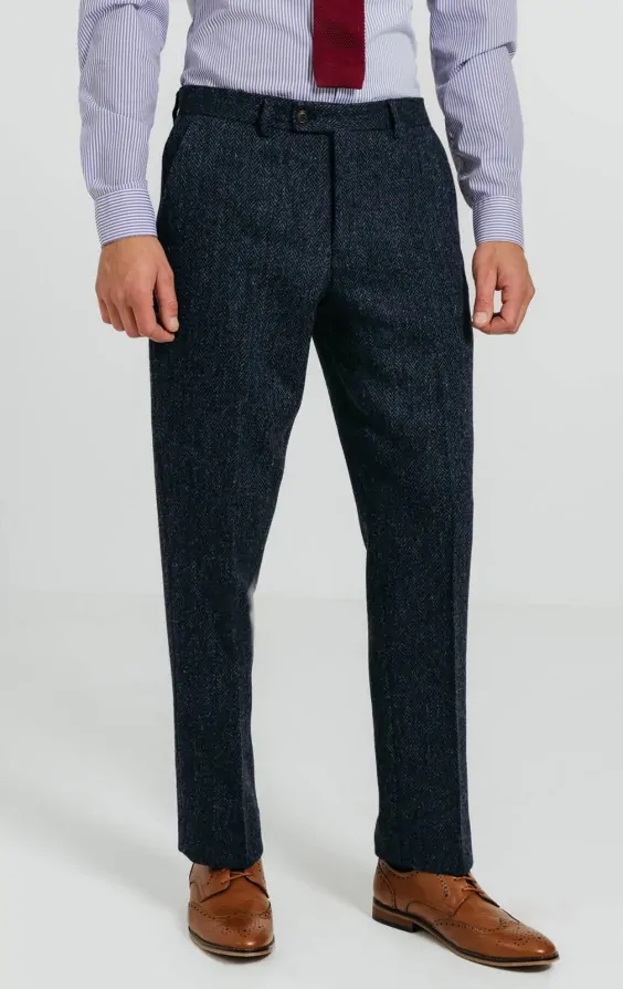 Harris Tweed Blue Herringbone Suit Trousers