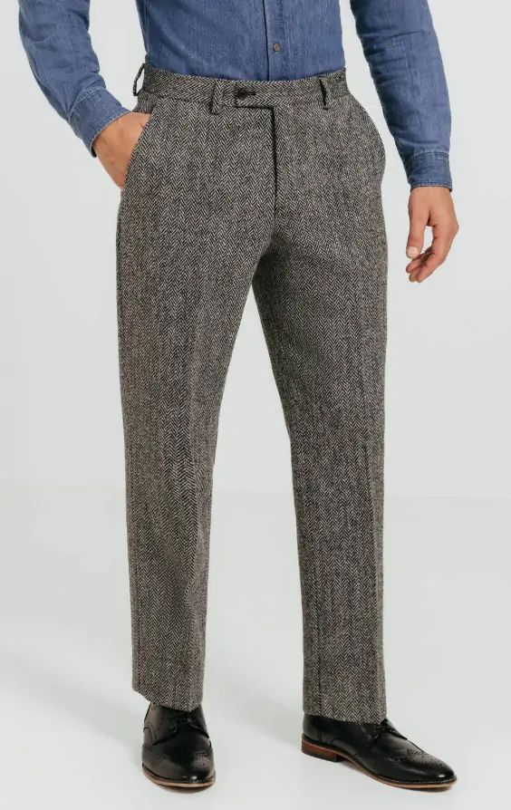 Harris Tweed Grey Herringbone Suit Trousers | Dobell
