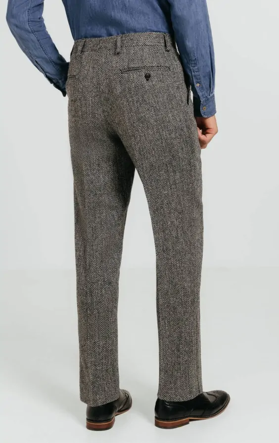 Mens grey herringbone trousers top