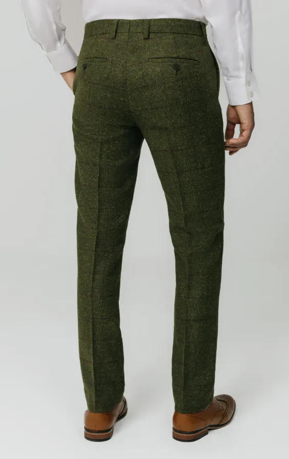 Green Windowpane Check Tweed Trousers | Dobell