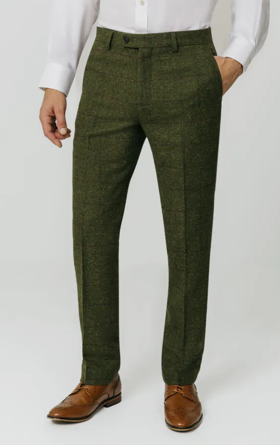 Green Windowpane Check Tweed Trousers | Dobell