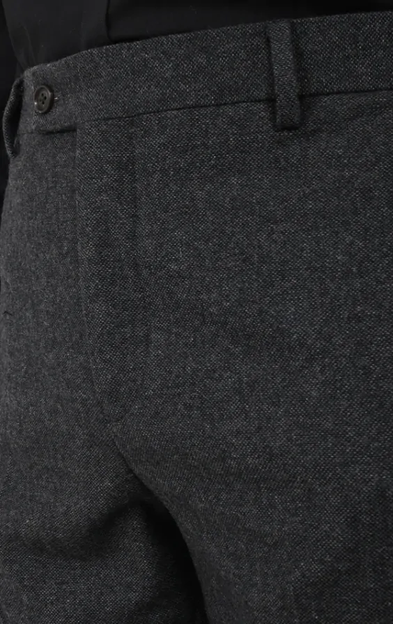 Dobell Grey Donegal Tweed Slim Fit Trousers with Light Grey Trim Dobell