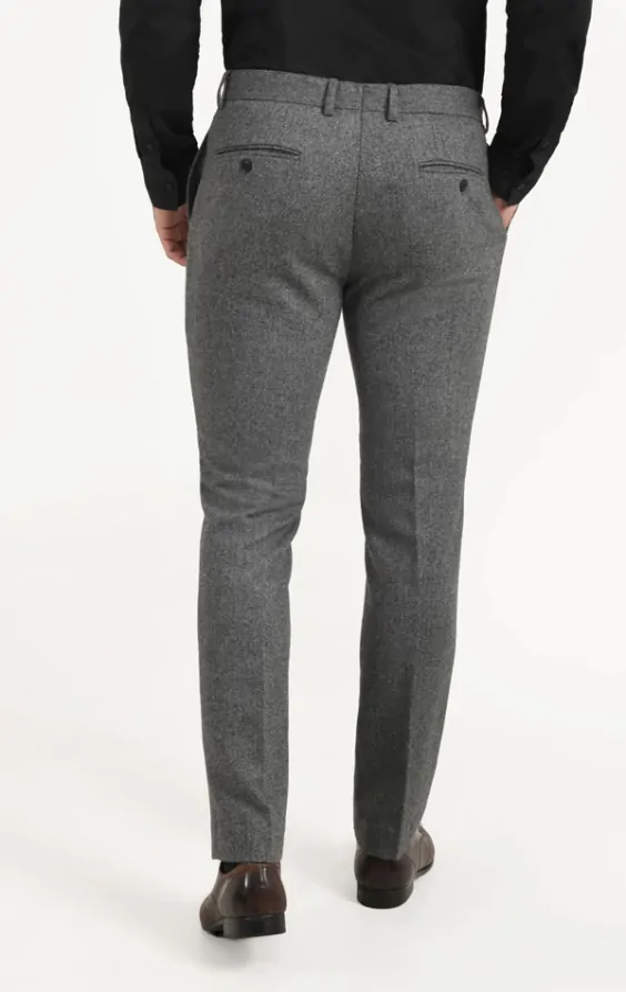 Dobell Grey Herringbone Slim Fit Suit Trousers | Dobell