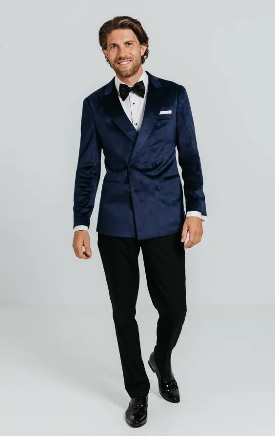 Double Breasted Navy Velvet Tuxedo with Black Trousers - photo 1 Double Breasted Navy Velvet Tuxedo with Black Trousers - photo 1